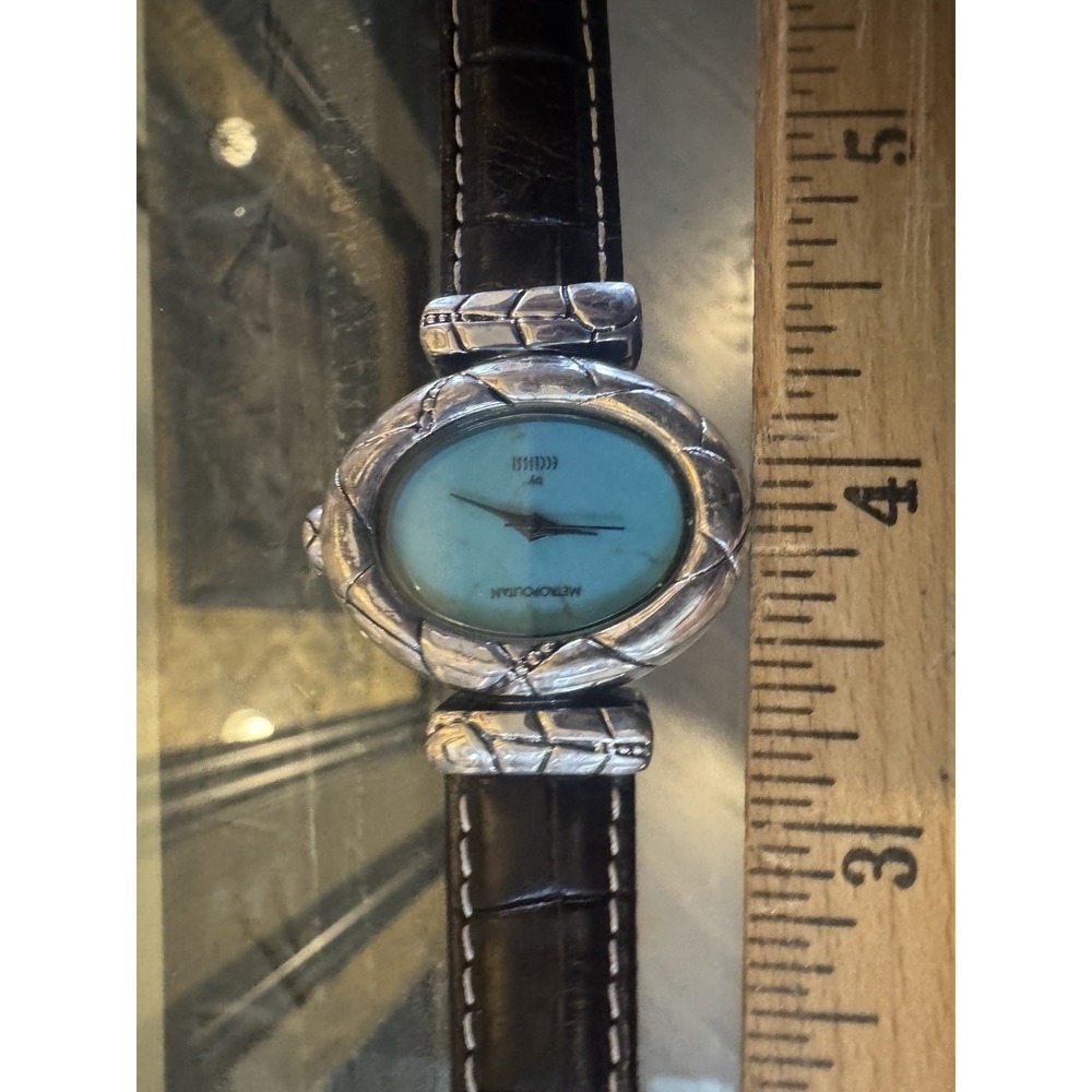 Ecclissi Metropolitan Silver turquoise‎ Dial Black Leather Band Needs Battery